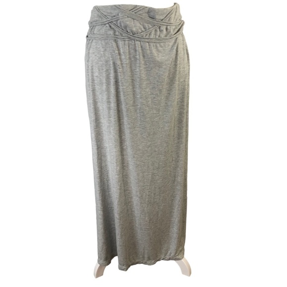 Max Studio Soft Knit Maxi Skirt Women L GreyHeather Added Fabric Detail at Waist - Picture 3 of 7